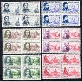 Bloc de 4 exemplaires timbres Yvert No 1257-1262 France série personnages célébres