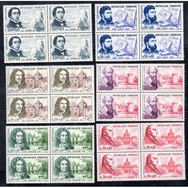 Bloc de 4 exemplaires timbres Yvert No 1257-1262 France série personnages célébres
