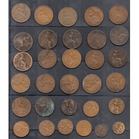 Lot de 31 pièces de Grande Bretagne en bronze différentes 1862 à 1936 B à Sup
