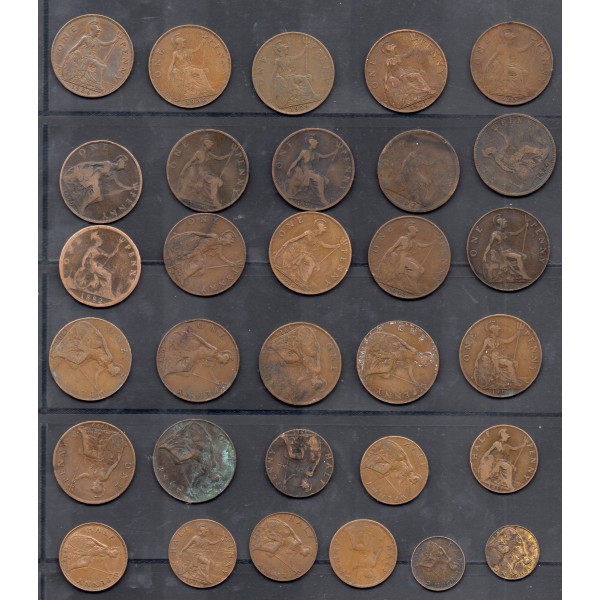 Lot de 31 pièces de Grande Bretagne en bronze différentes 1862 à 1936 B à Sup