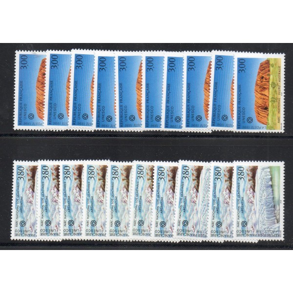 Sous faciale 10 séries timbres France Services Yvert 114-115 UNESCO, sites classés à protèger