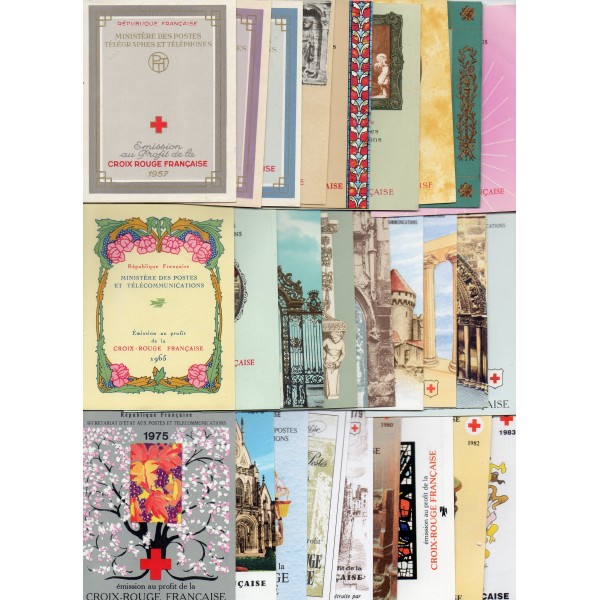 Superbe lot de 27 carnets Croix Rouge année 1957 à 1983 Yvert numéros 2006 à 2032