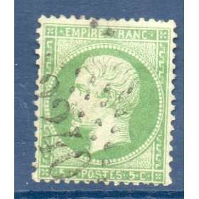 Timbre France Yvert No 20a Empire 5c vert foncé Oblitéré étoile