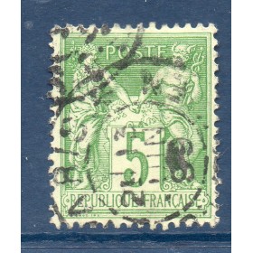 Timbre France Yvert No 106 Type II Sage 5c vert-jaune Oblitéré