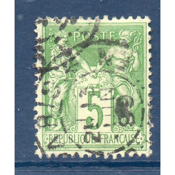 Timbre France Yvert No 106 Type II Sage 5c vert-jaune Oblitéré