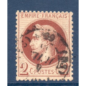 Timbre France Yvert No 26Aa Empire Lauré 2c chocolat Oblitéré CaD type 17