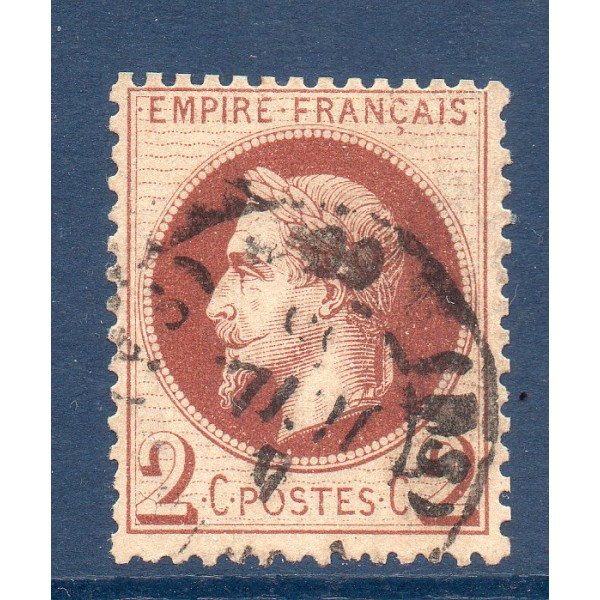Timbre France Yvert No 26Aa Empire Lauré 2c chocolat Oblitéré CaD type 17