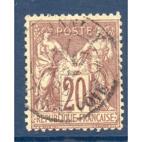 Timbre France Yvert No 67 Type I Sage 20c brun-lilas Oblitéré