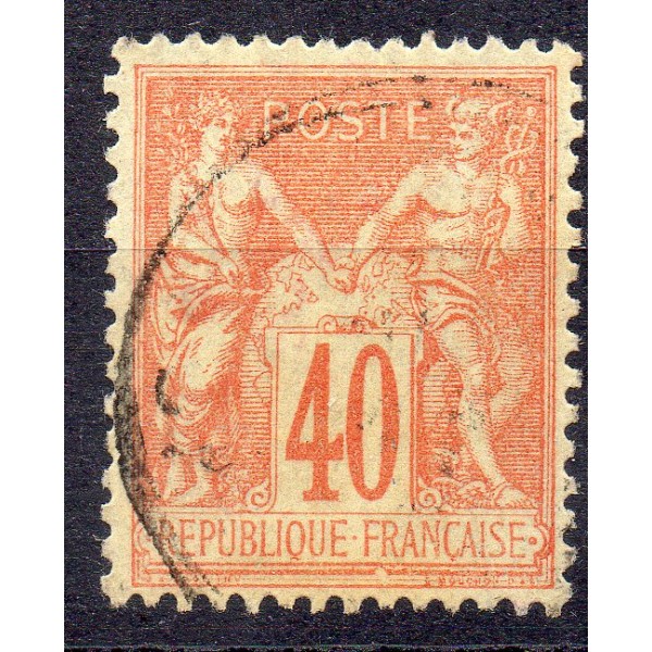 Timbre France Yvert No 94 Type II Sage 40c orange Oblitéré