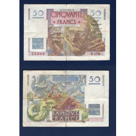 50F Le verrier, TB, 7.6.1951, Billet de la banque de France