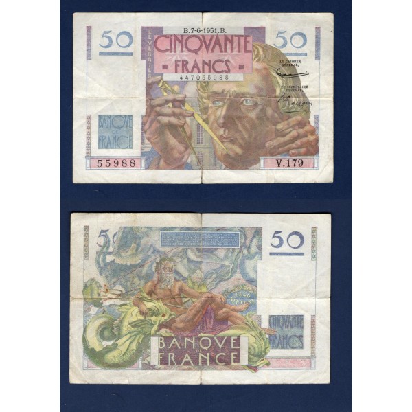 50F Le verrier, TB, 7.6.1951, Billet de la banque de France