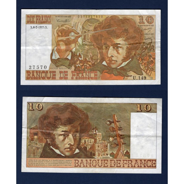 10 Francs Berlioz, TTB, 6.2.1975 Billet de la banque de France