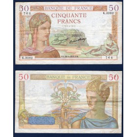 50 Francs Cérès, TB, 26.9.1935 Billet de la banque de France
