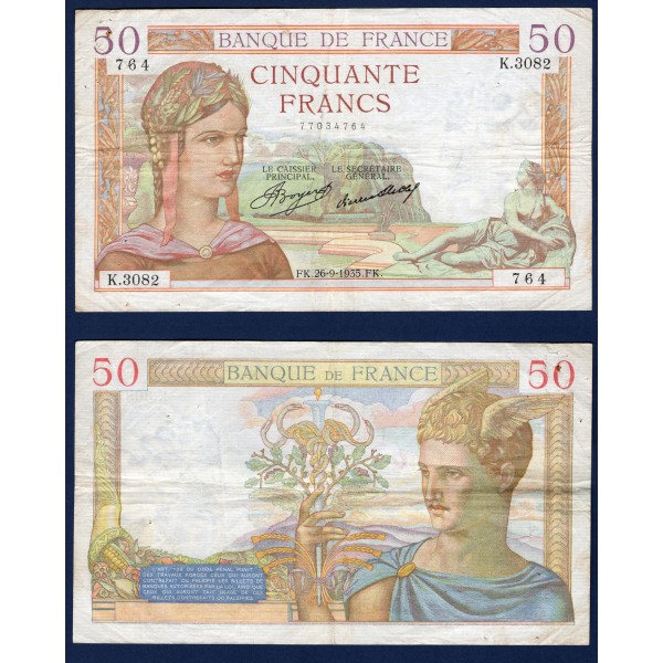 50 Francs Cérès, TB, 26.9.1935 Billet de la banque de France