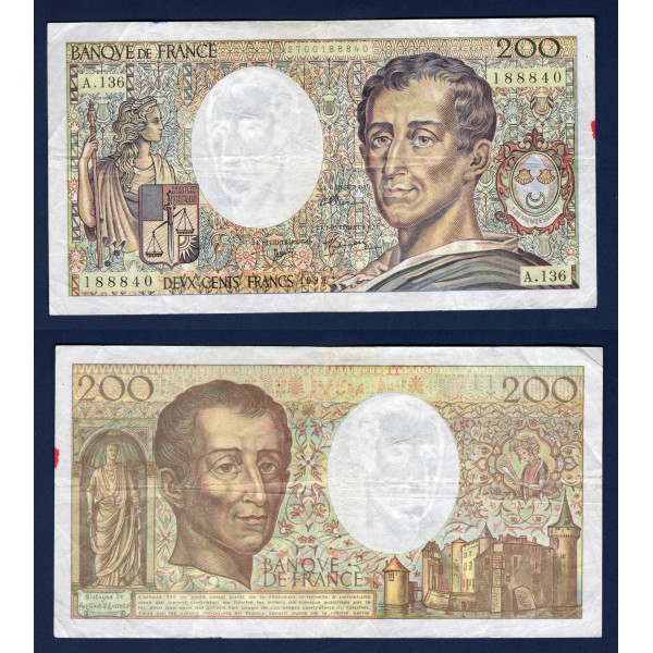 200 Francs Montesquieu TB 1992 Billet de la banque de France