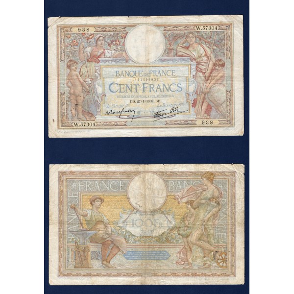 100 Francs LOM, B+, 27.1.1938 Billet de la banque de France