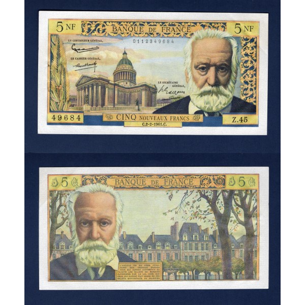 5 Nouveaux Francs  Victor Hugo, Sup, 2.2.1961, Billet de la banque de France