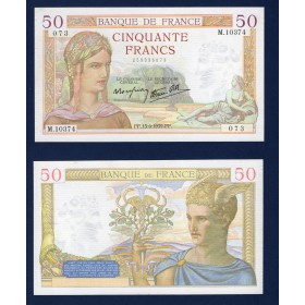 50 Francs Cérès, Sup+, 15.6.1939 Billet de la banque de France