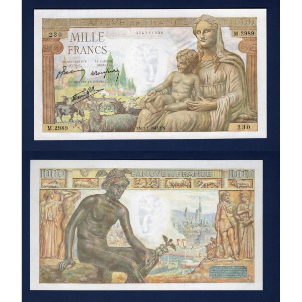 1000 Francs Déméter, Neuf, 7.1.1943 Billet de la banque de France