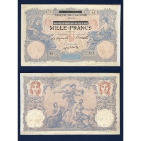 Tunisie P.31, TTB, Billet de 1000 francs 16.5.1892 1942 Surchargé