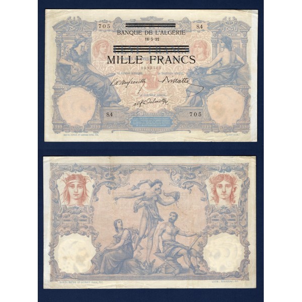 Tunisie P.31, TTB, Billet de 1000 francs 16.5.1892 1942 Surchargé