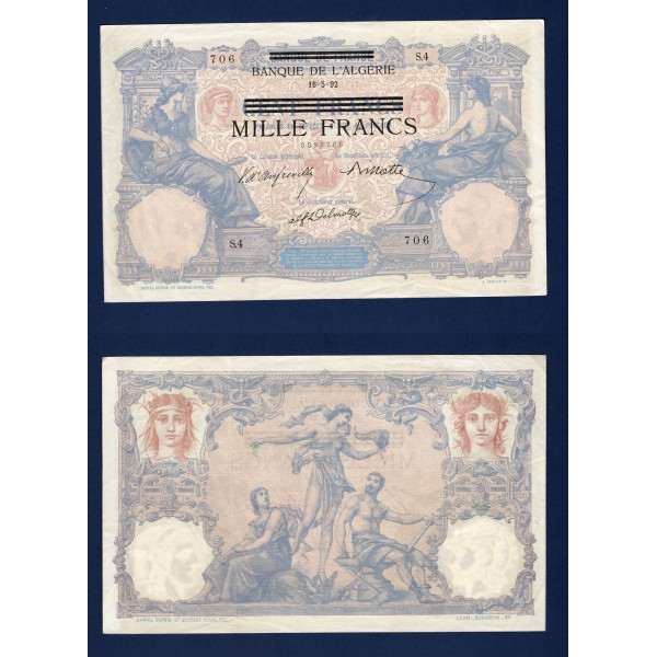 Tunisie P.31, TTB+, Billet de 1000 francs 16.5.1892 1942 Surchargé
