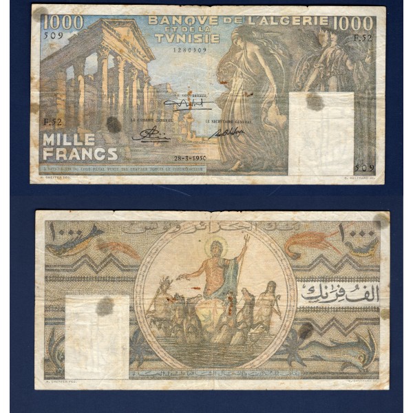 Tunisie P.29a, B Billet de 20 francs 28.3.1950 temple de Sbeitla