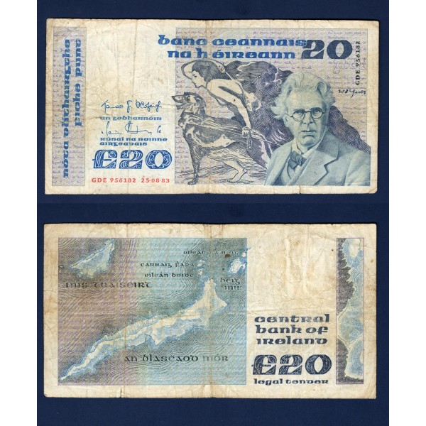 Irlande P.723b, B Billet de 20 pounds 1983 William Butler Yeats