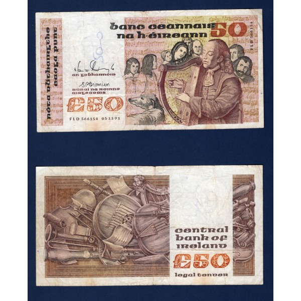 Irlande P.74b, TB écrit Billet de 00 pounds 1991 Turlough O'Carolan