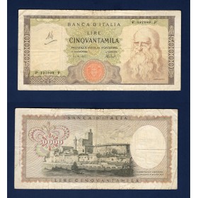 Italie P.99c, TB ecrit Billet de 50000 Lire 1974 Leonard de vinci