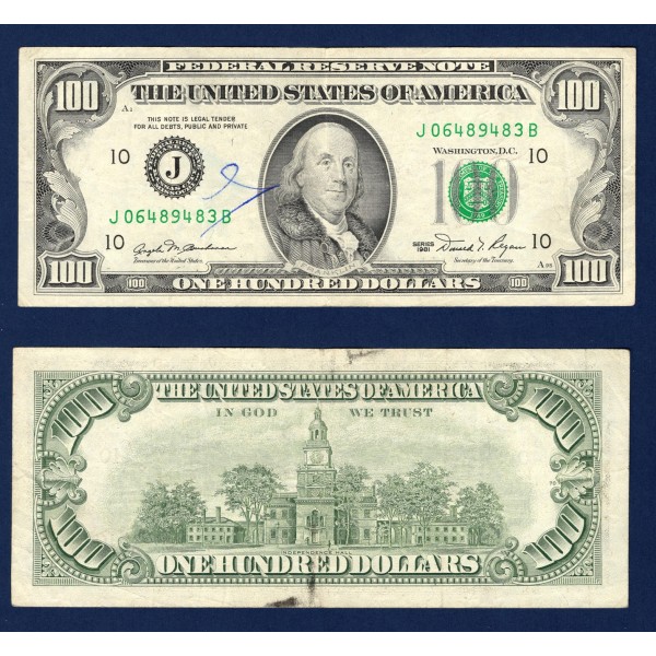 Etats Unis P.473a Kansas City, TTB écrit Billet de 100 Dollars 1981 série J