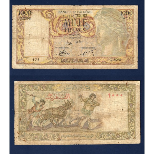 Algérie P.107b, B, Billet de 1000 francs 10.9.1957 agriculture