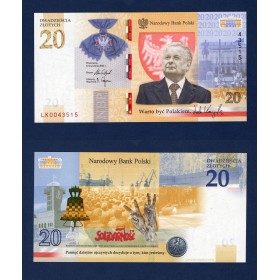 Pologne P.195, Neuf Billet de 20 Zlotych 2021 Lech Kaczynski