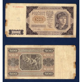 Pologne P.140, TB- écrit Billet de 500 Zlotych 1948b Mineur