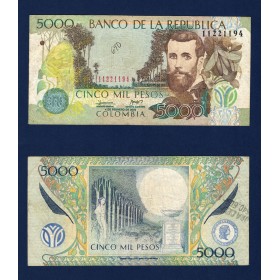 Colombie P.452g, TB ecrit Billet de 5000 Pesos 4.2.2006 José Asuncion Silva