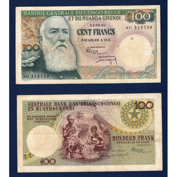 Congo Belge P.33c, TTB- Billet de 100 francs 1.9.1960 Leopold II