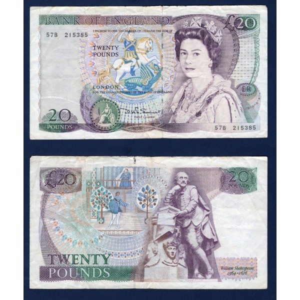 Grande Bretagne P.380d, TB+ Billet de 20 Pounds 1984-1988 Shakespear
