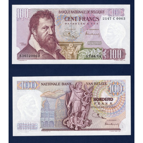 Belgique P.134b, Sup Billet de 100 Franc Belge 1970-1975 Lambert Lombard
