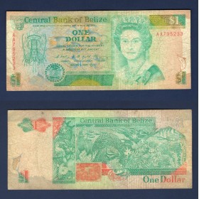 Belize P.51, B Billet de 1 dollar 1990 vie marine
