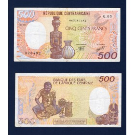 Centrafrique P.14d, TTB Billet de 500 Francs 1989 Figurine