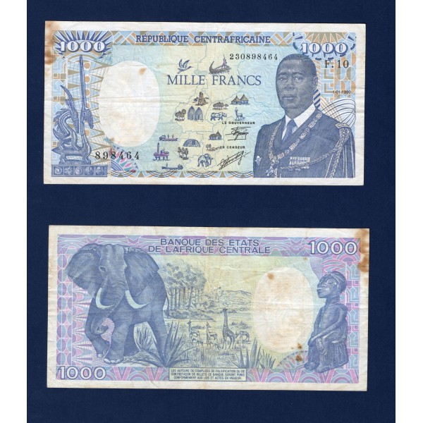 Centrafrique P.16, TTB- Billet de 1000 Francs 1.1.1990
