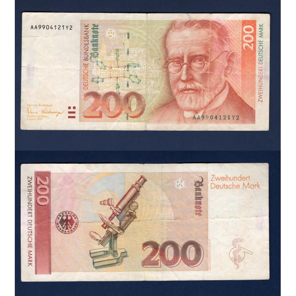 Allemagne RFA P.42, TB Billet de 200 Mark 1989 Paul Ehrlich