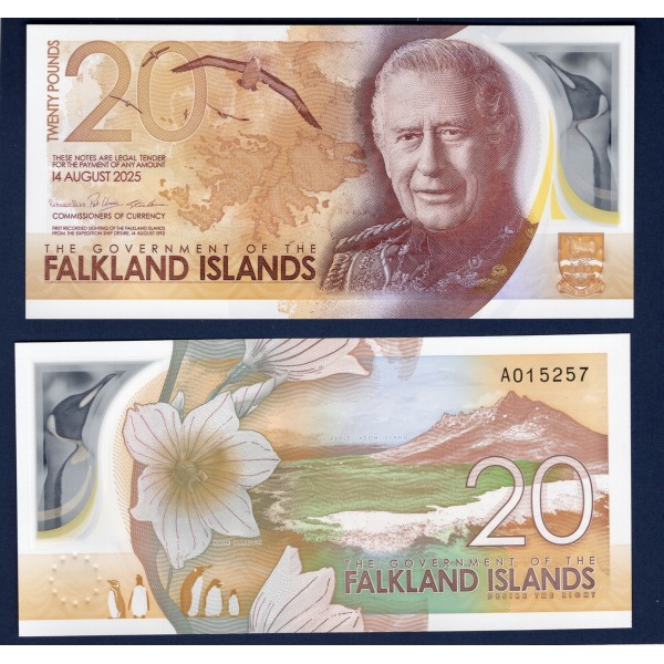 Falkland P.22, Neuf Billet de 20 Pounds 2025 Charles III