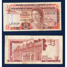 Gibraltar P.20d, TB écrit Billet de 1 livre 1986 rouge