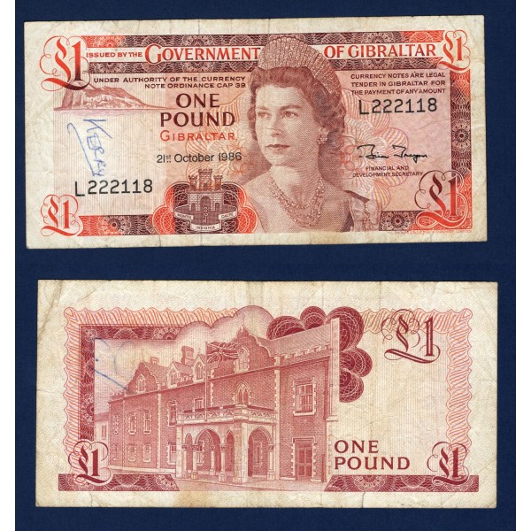 Gibraltar P.20d, TB écrit Billet de 1 livre 1986 rouge