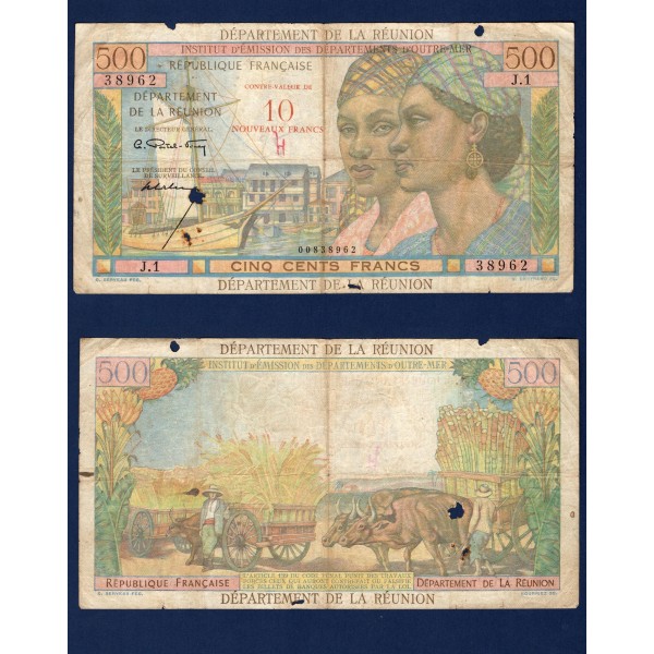 Reunion P.54a, B, 10 nouveaux francs sur 500 1971 Transitoire