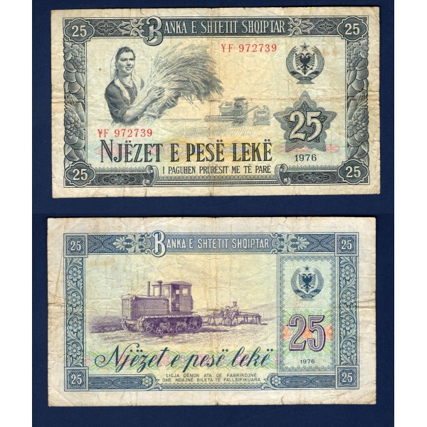 Albanie P.44a, B Billet de 25 Leke 1976 moissoneuse