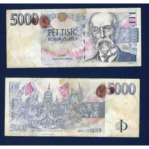 Republique Tchèque P.23a, TB Billet de 5000 Korun 1998 Tomas Garrigue Masaryk