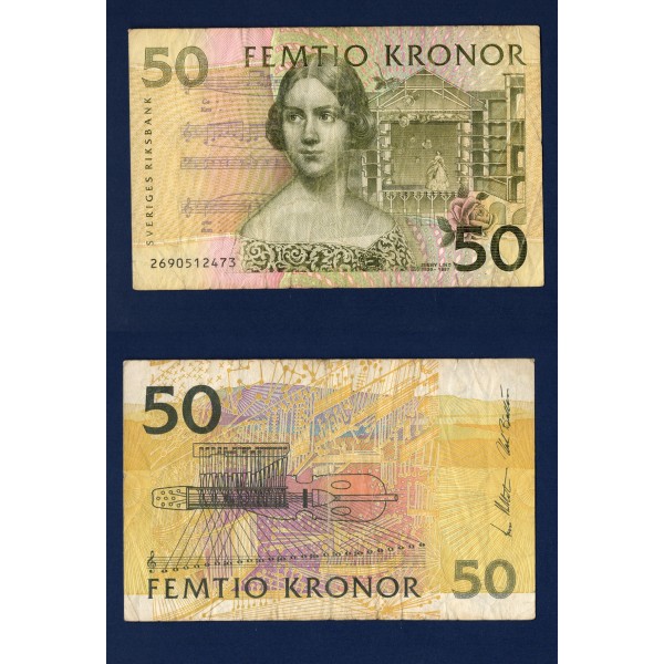 Suède P.62a, TB Billet de 50 Kronor 1996-2002 Jenny Lind