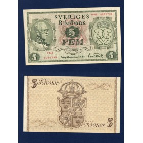 Suède P.41a, Neuf Billet de 5 Kronor 1952 Gustav V